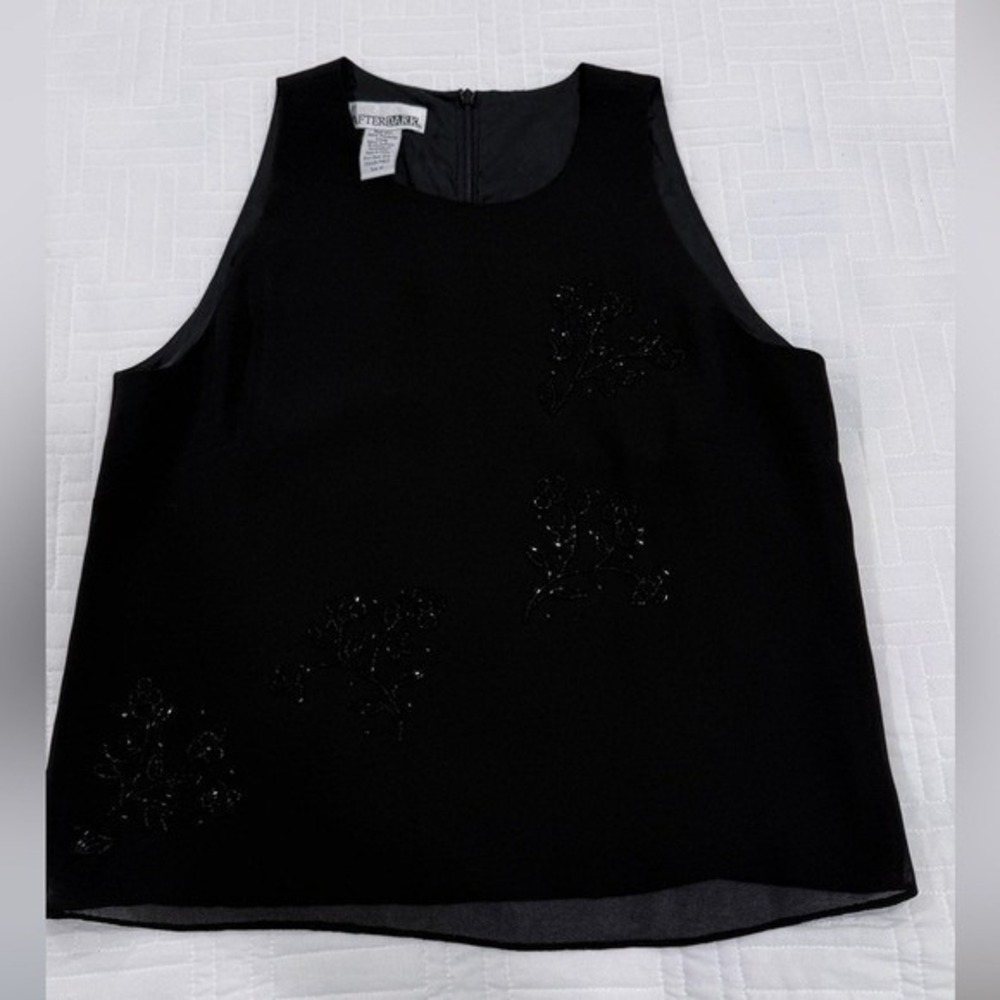 After Dark Black Beaded Floral Sleeveless Blouse Top P1823 Mens Size M - Picture 7 of 8